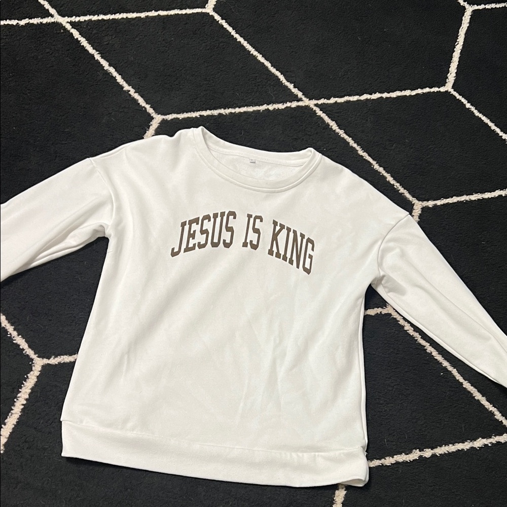White Small Adult Crewneck with 'Jesus Is King' Print